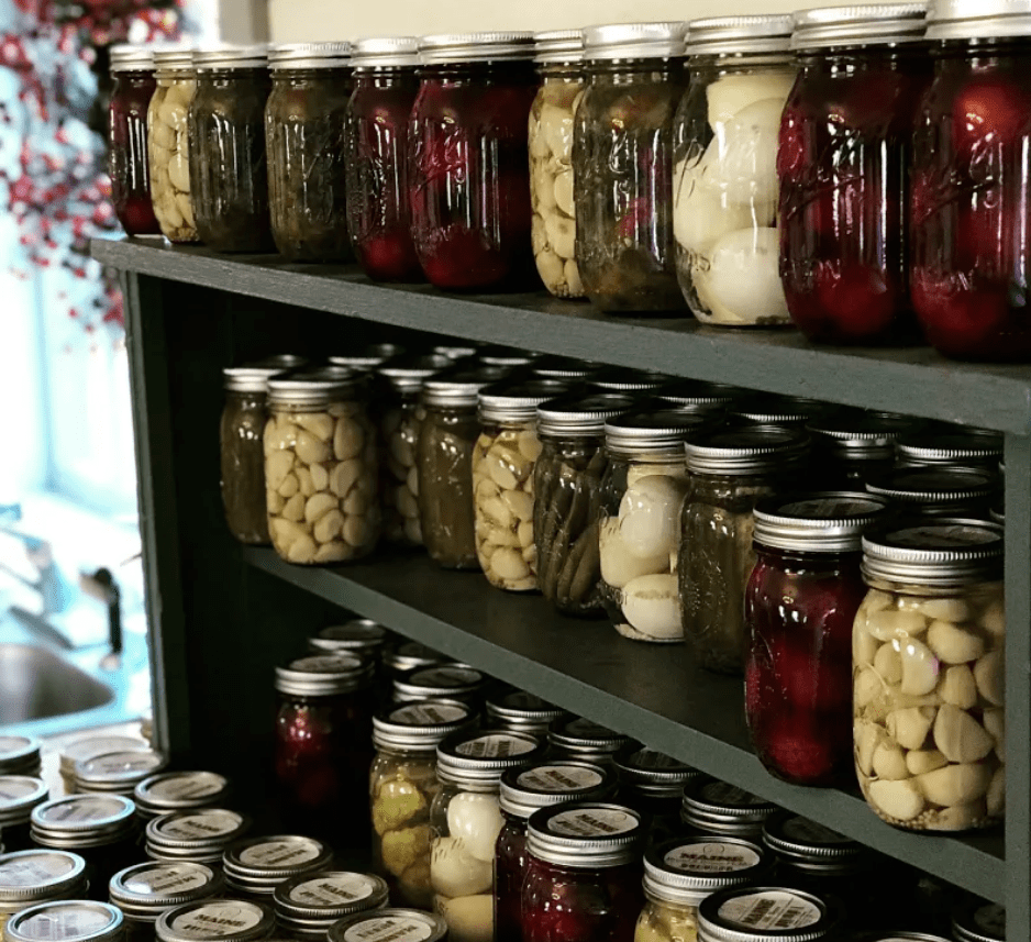 canning jars on shelf